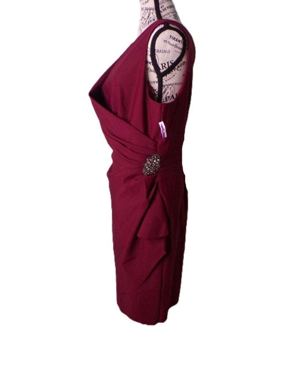 🆕ALEX EVENINGS Side Ruched Compression Cocktail Dress Wine Burgundy 18 - Picture 4 of 10